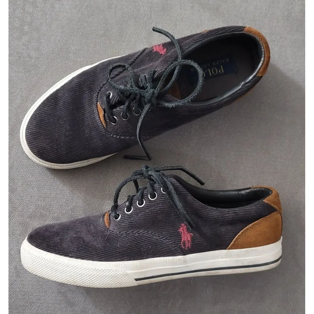 Polo Ralph Lauren Men's Vaughn Charcoal Corduroy Suede Shoes Size 7.5‎ D